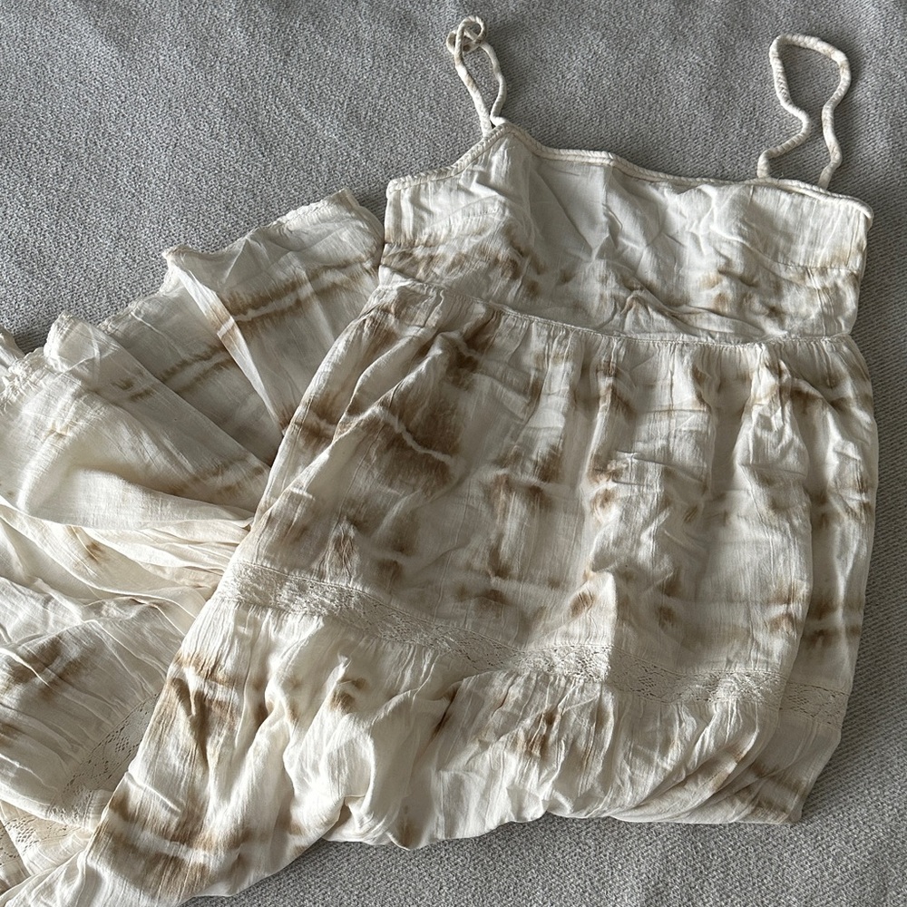 Aerie Cream and Brown Tie-Dye Dress